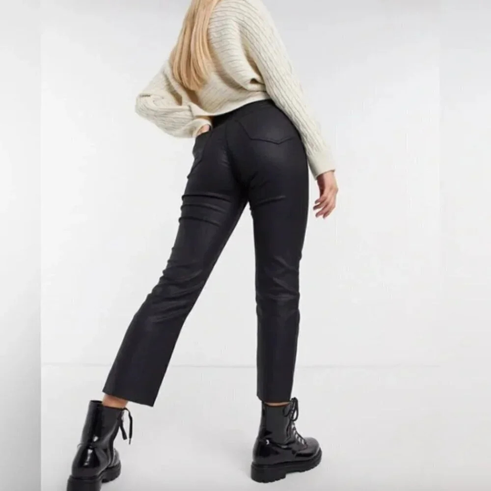Abercrombie & Fitch Black Coated The Ankle Straight Ultra High Rise Jeans 29/8R - Picture 4 of 10